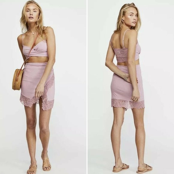 New Free People Va Va Voom Set Bliss Blush Crop - Picture 1 of 12